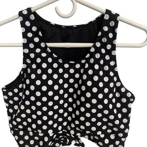 Women's‎ Meet.Curve Black Polka Dot Tie-Front Swimsuit  XL Crop Top